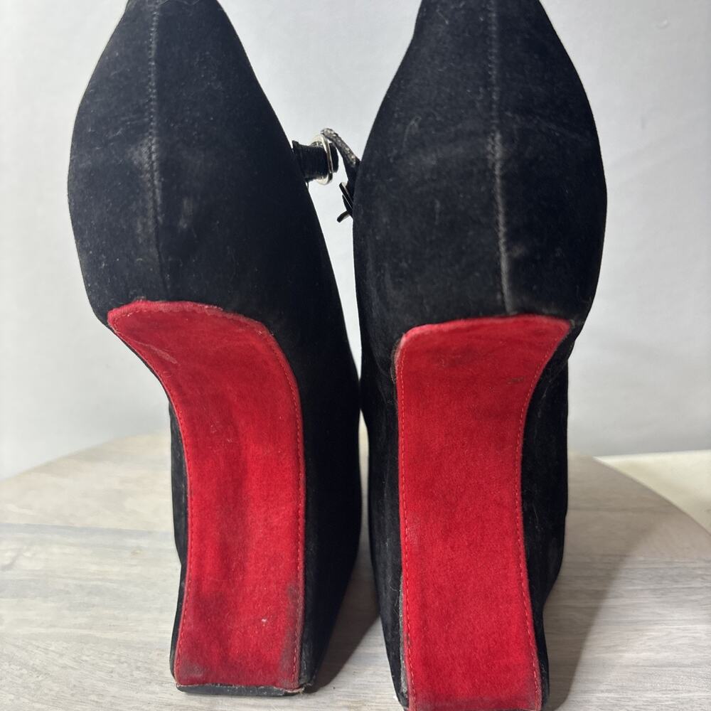 Black Platform Wedge Mary Jane Heels Womens Size 10 Faux Suede Gothic Punk - Picture 4 of 11